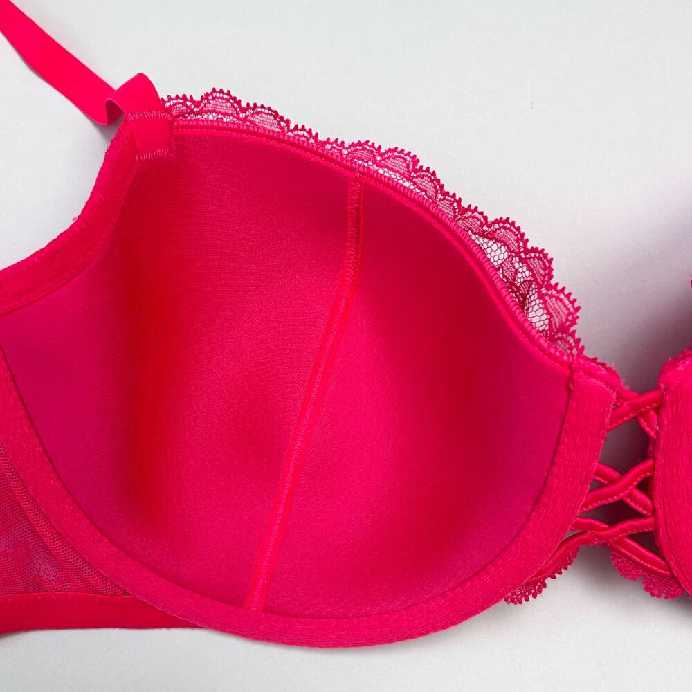 Victoria's Secret Red Lace Padded Corset Detail Very Sexy Balconette Bra 36D - Picture 6 of 9